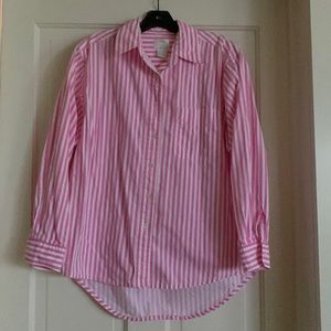 Pink and white striped blouse